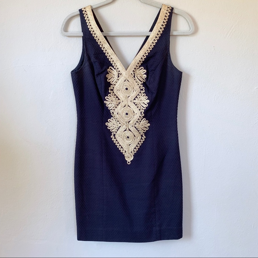 Lily Pulitzer Navy and Gold Shift Dress